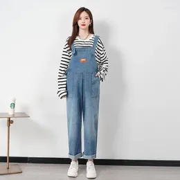 Women's Jeans Pregnant Women Pants Suspenders Loose Belly Covering Trendy Mom Wide Leg Spring Autumn Winter Jeanssuspender Trousers