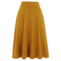 Skirts Women High Waist Skater Flared Pleated Swing Long Skirt Dress Cotton Office Lady