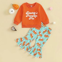 Clothing Sets Toddler Baby Girl Thanksgiving Outfit Pumpkin Pie Crewneck Sweatshirt Shirt Tops Bell-Bottom Pants Fall 2Pcs