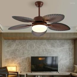 Inch Vintage Palm Leaf Ceilings Fan With LED Lights And Remote Control ABS Blade 3 Color Change Lamp Silent Pure Copper Motor