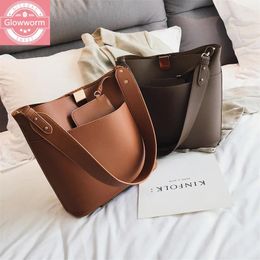 Bag Casual Large Buckets For Women Designer Wide Strap Shoulder Bags Luxury Pu Leather Crossbody Lady Big Totes Female Purse