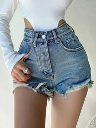 Women's Shorts 2024 Summer New Hole Tassel Denim Shorts Women Korean Version Raw Edge Wide Leg Loose Waist Jean Shorts Female Y240420