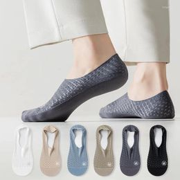 Men's Socks Summer Ice Silk Mens Sock Slippers Hollow Out Breathable Low Cut Boat Men Male Silicone Anti-slip Invisible No Show