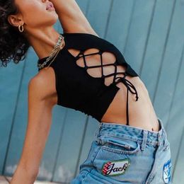 Women's Tanks Camis Sexy Strap Hollow Out Bare Midriff Halter Crop Tops Women Tank Top Casual Slveless Cropped Vest Camisole Tube Top Female Y240420