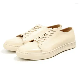 Casual Shoes Handmade Italian Designer Men's High-quality Cowhide Flat Soft Beige Sneakers Lace Up Real Leather Luxury