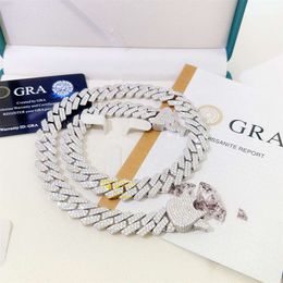 Gra Certificate 925 Silver 2 Rows Heavy Solid Custom Lock Hip Hop Necklace Diamond Moissanite Cuban Link Chain