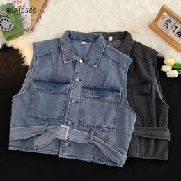 Men's Vests Denim Men Retro Leisure Fashion Washed American Daily Aesthetic Chic Pockets Sleeveless Button Down Jean Vest Outwear