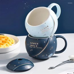 Mugs 400ML Novelty Space Mug Themed Water Cup Coffee With Lid And Spoon Ceramic Material For Milk Beverages