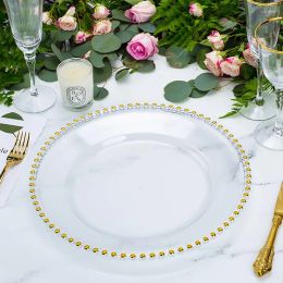 Plates Plates 50 Pcs Luxury Custom Acrylic Plastic Clear Silver Rose Gold Beaded Rim Charger Wedding Decoration For Dinner Table