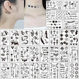 30 Sheets Waterproof Black Tiny Tattoo Feather Women Body Hand Art Drawing Temporary Stickers Men Finger Words Tatto Face 240408