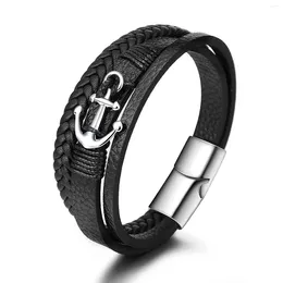 Charm Bracelets Bracelet For Men Leather Woven Jewellery Titanium Steel Pirate Ship Fashion Black Ethnic Bangle Male