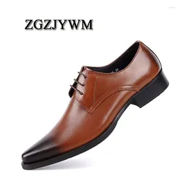 Dress Shoes ZGZJYWM Fashion Comfortable Black/Red Genuine Leather Lace-Up Pointed Toe Flat Man Casual Classic Formal