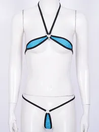 Women's Swimwear Sexy Women Micro Bikini Set Two-Piece Sunbathing Bathing Suit Halter Lace-up Bra With G-strings T-back Lingerie