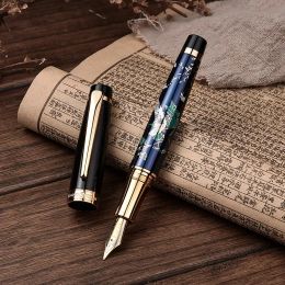 Pens Hongdian 1837 Fountain Pen Metal Handpainted Chinese Style Iridium 0.5mmEF/ Curved Nib Ink Pen School Supplies Stationery