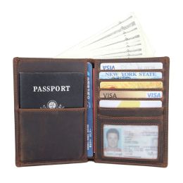 Wallets Rfid Wallet Crazy Horse Leather Passport Holder Photo Card Case Mens Fold Purse R8457r