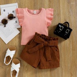 Clothing Sets Girls Fashion Summer Corduroy Belt Shorts 2 Piece Children Set Toddler Baby Infant Girl Clothes Outfits