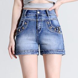 Fashion Shorts Women High Waist Casual Straight Jeans Summer Top Pants Blue Denim Large Size S-4XL 240418