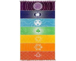 JLN Yoga Mat Tapestry Rainbow 7 Chakra Stripes Seven Chakra Sarongs Beach Towel Summer Wall Hanging Mandala Blanket Travel Sunscre3256708