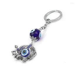 Decorative Figurines Tibetan Silver Alloy Elephant Wall Hanging Pendant Blue Turkey Eye Bead Hanger Home Room Window Decor 1pc