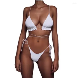 Women's Swimwear GSLYYGYX Summer Push Up White Bikini Women Swimsuit Lace-up Sexy Thong Bathing Suit Triangle Set For Female