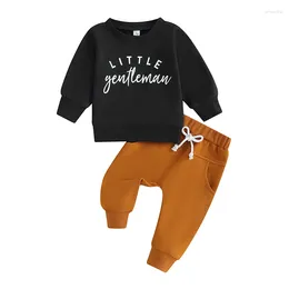 Clothing Sets Baby Boys Fall Outfits Letter Print Long Sleeve Sweatshirts And Solid Colour Pants 2Pcs Clothes Set