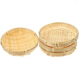 Plates 4 Pcs To Weave Bamboo Plate Coffee Table Tray Wicker Fruit Basket Storage For Home