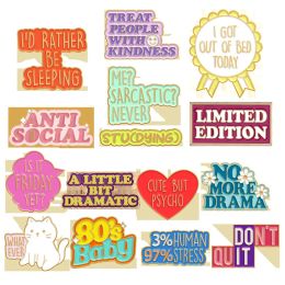 Rings Treat People with Kindness Brooch Got Out of Bed Today Brooch Don't Quit Clothing Alloy Brooch Badge Enamel Lapel Pins Wholesale
