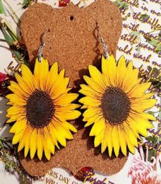 Sunflower Wooden Dangle Earrings for women 3D stereo Unique Handmade Bohemian Daisy Drop earring RTS Party Jewellery Accessory7421682