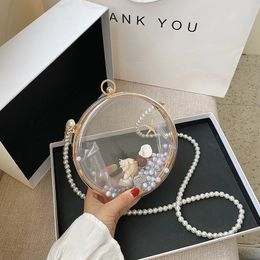 Transparent Clear Pvc Small Round Bag Mini Women Handbags And Purse Designer Chain Shoulder Messenger Bag Wrist Bag 240407