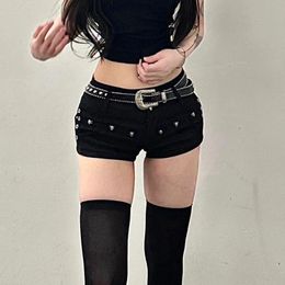 Summer denim super short pants hot girl rivets female low waist stretch y2k sexy package hip a word hot pants