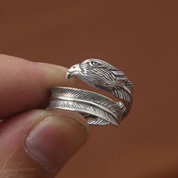 S925 Sterling Silver Jewellery Retro Thai Rings Mens Takahashi Goro Eagle Head Feather Ring 240420