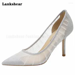 Dress Shoes Mesh Pointed Toe High Heels For Women Sexy Lace Wedding Breathable Sandals Stiletto Bridal Shoe Summer