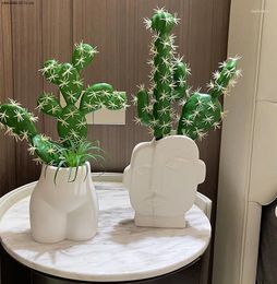 Vases Creativity Potted Cactus Vase Nordic Simulation Green Plants Succulents Flower Pot Decoration Indoor Bookcase Desktop