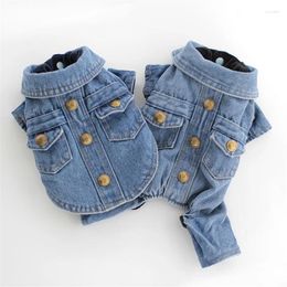 Dog Apparel Pet Outfits Denim Jeans Coat Jacket Winter Thick Warm Puppy Clothes Yorkshire Poodle Pomeranian Bichon Costume Jumpsuit