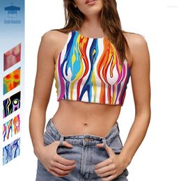 Women's Tanks Colourful Fluid Painting Body Art Thermal Sensing Female Crop Top Sexy 3D Printing Summer Sleeveless Woman Clothing Y2K Vest