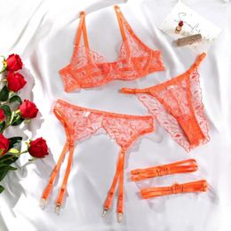 Reggiseni set fantasiosi lingerie erotica neon arancione in pizzo mutande da biancheria da bell'aspetto ragazza fantasy sexys set di sesso nudo