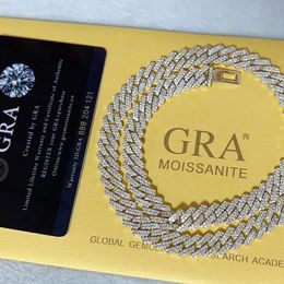 Pass Diamond Tester 10mm Yellow Gold Hip Hop Cuban Chain Vvs Diamond Moissanite Cuban Chain Mens Rapper Chain Gra Certificate