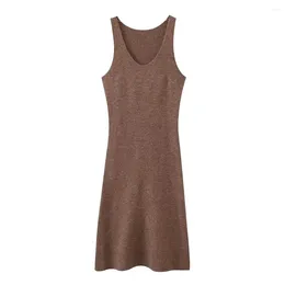 Casual Dresses Maillard Style 2024 V-neck Vest Slim Fit And Sexy Mid-length Sweater Skirt With Long Dress Inside