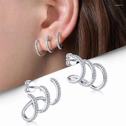 Stud Earrings Huitan Three Line Design For Women Silver Colour Crystal CZ Fashion Versatile Female Ear Piercing