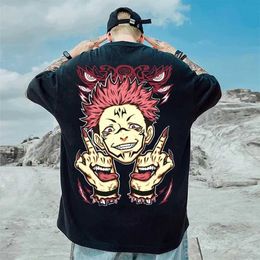 Men's T-Shirts Japanese Anime Print T-shirt Summer Loose Oversized Men Cotton Short Slves Harajuku Crew Neck Women T Y2k Clothes Strtwear Y240420