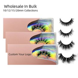 Wholesale Faux Mink 3D False Eyelashes In Bulk Personalised 10203050100 Pairs Full Strip Pink Boxes Custom Fake Lashes 240415