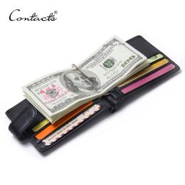 Wallets Fashion Black Money Clips Famous Brand High Quality Genuine Leather Men Wallets Hasp Mini Purse Vintage Men Wallet CONTACT'S