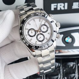 Automatische Chronographen Uhren 40mm Gummibänder weiß und schwarze Lünette Vintage Sports Mens Brand Watch 904L Auto-Bewegung Armbandwat246r