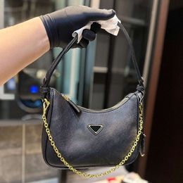 Women Designer Saffiano Hobo Underarm Shoulder Bag Italy Milano Luxury Brand p Triangle Cowhide Leather Crossbody Bags Lady Chain Strap Small Hobos Evening Handbag