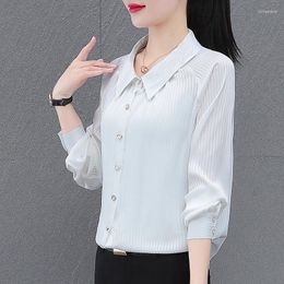 Women's Blouses Spring And Autumn Fashion Vertical Stripe Long Sleeved Shirt For Loose Slim Appearance Versatile Chiffon Top