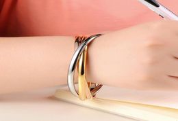 316L Stainless Steel Fashion 3 Layer Women Bangle Ladies Bracelets Girls Three Color Pulseras Jewelry7028813