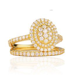 Deyin Factory Wholesale Dubai 18k Gold Plated 925 Sterling Silver Moissanite Wedding Ring Sets for Bridal Engagement Jewelry