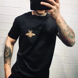 Summer Mens T-Shirts Short-Sleeved For Male Little Embroidery Men Luxury Round-Collar Shirt Tops Bee Rhinestones Tees 240420