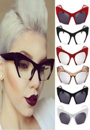 Women Oversize CatEye Glasses Semi Frame Fashion Eyeglasses For Party Travel D8819544287