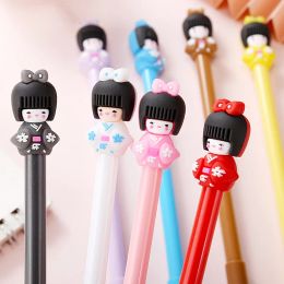 Pens 96 pcs/lot 0.5mm Kawaii Cartoon Kimono Girl PVC Soft Rubber Gel Ink Pens Cute Stationery Pen School Office Writing Supplies